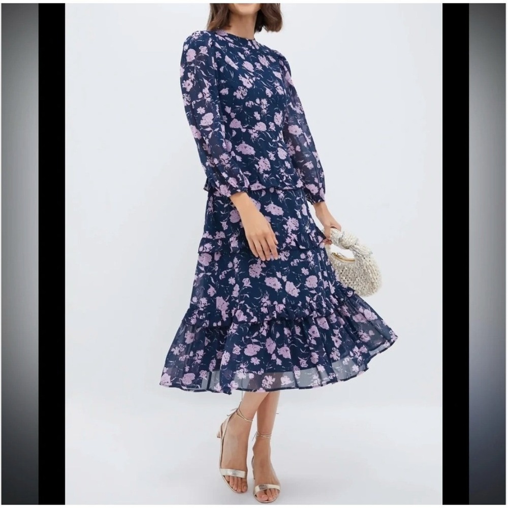 Hyacinth House Tuckernuck Floral Tier Midi Dress XXL ¾ Sleeve Wedding Romantic